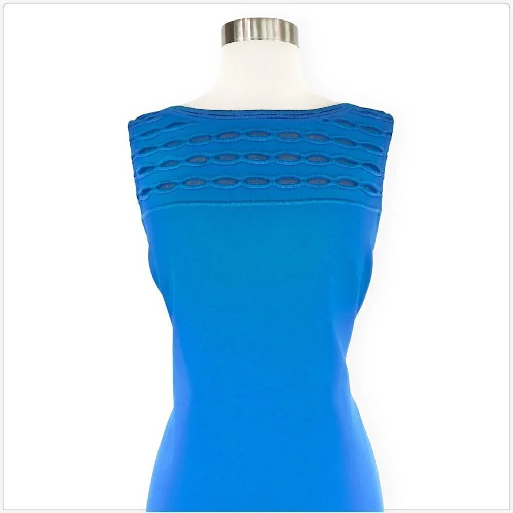 St. John Cyan Blue Makena Knit Sleeveless Sheath Pointelle Trim Dress NWT New 8